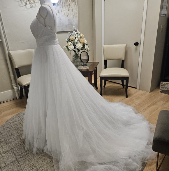 Size 10 white tulle full Aline bridal gown with silver trim. NWT - Picture 8 of 16